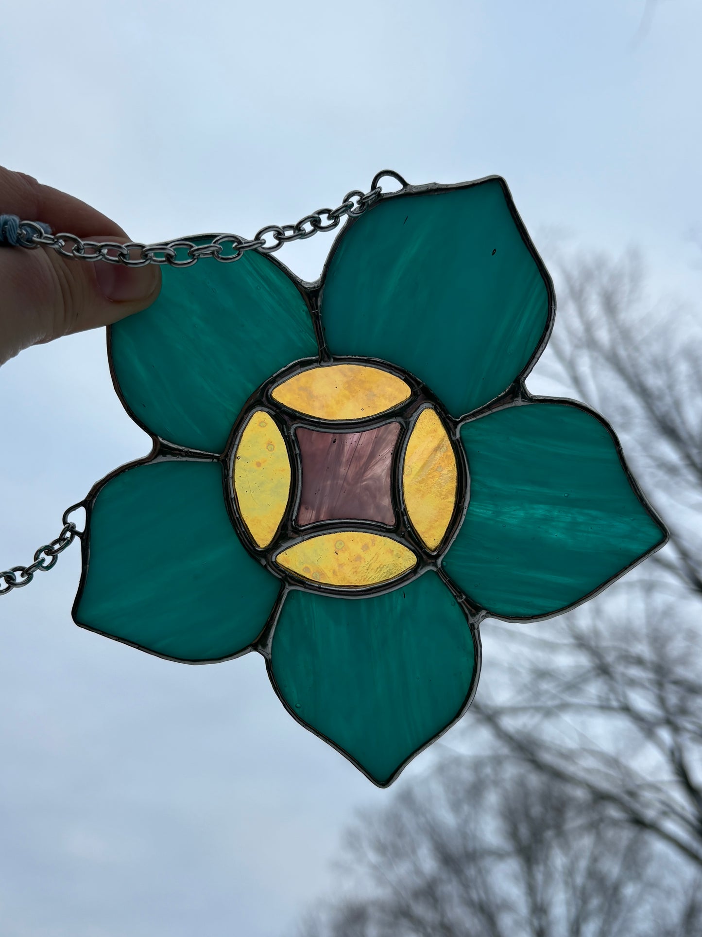 Teal Flower Stained Glass