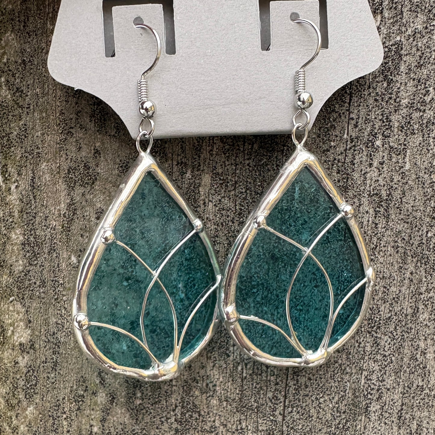 Teal Teardrop Stained Glass Earrings