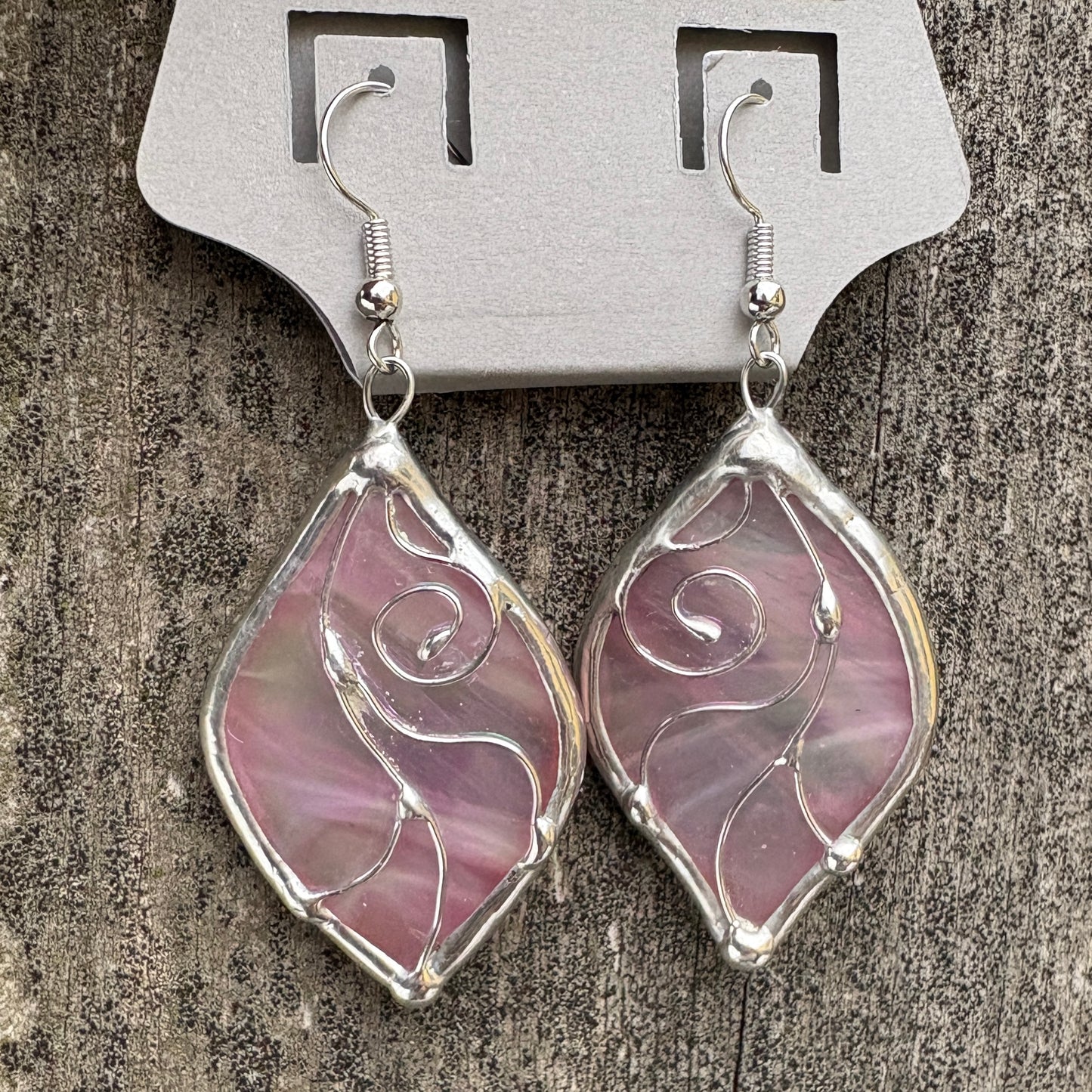 Pink Flower Petal Stained Glass Earrings