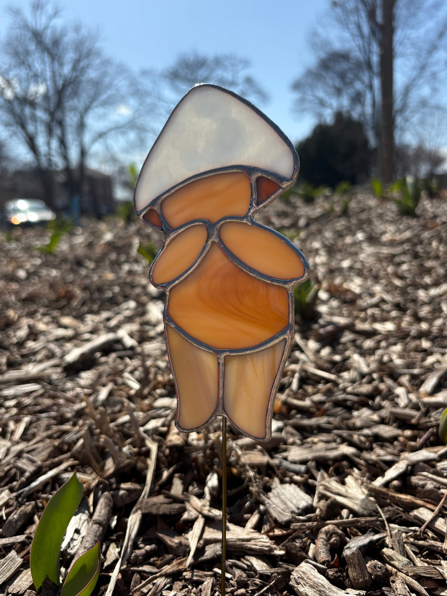 Little Mushie Guy Stained Glass Garden Stake
