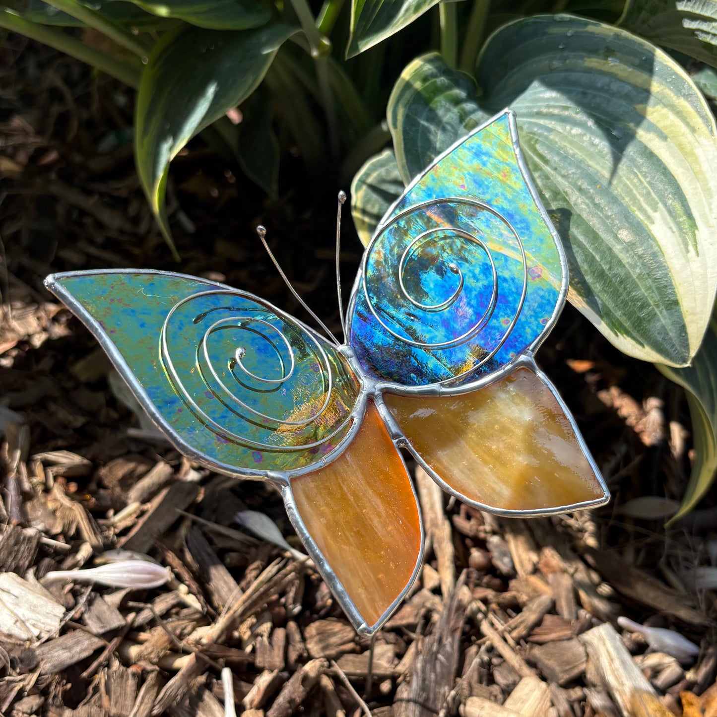 Butterfly Stained Glass Garden Stake
