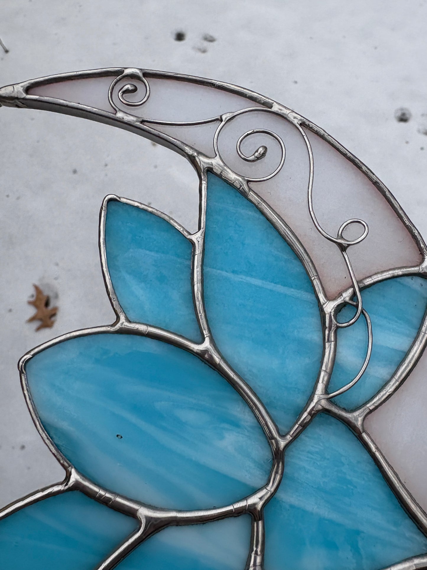 Crescent Moon Lotus Flower Stained Glass Suncatcher