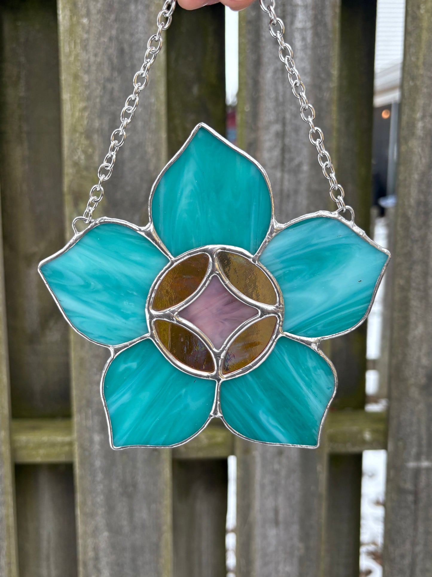 Teal Flower Stained Glass