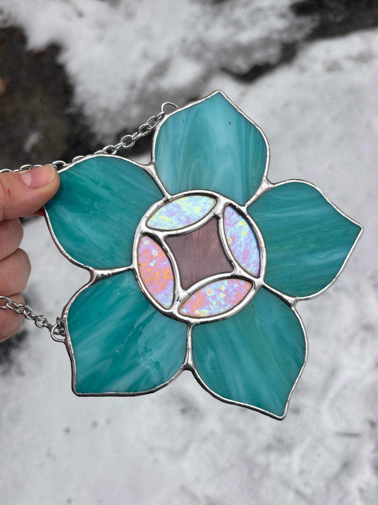 Teal Flower Stained Glass