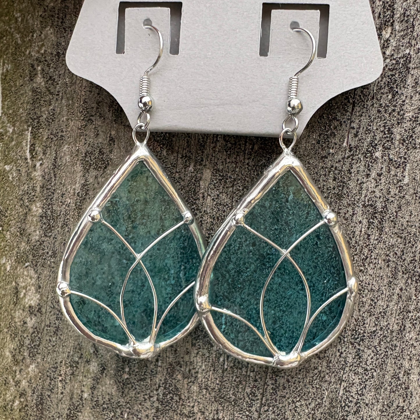 Teal Teardrop Stained Glass Earrings
