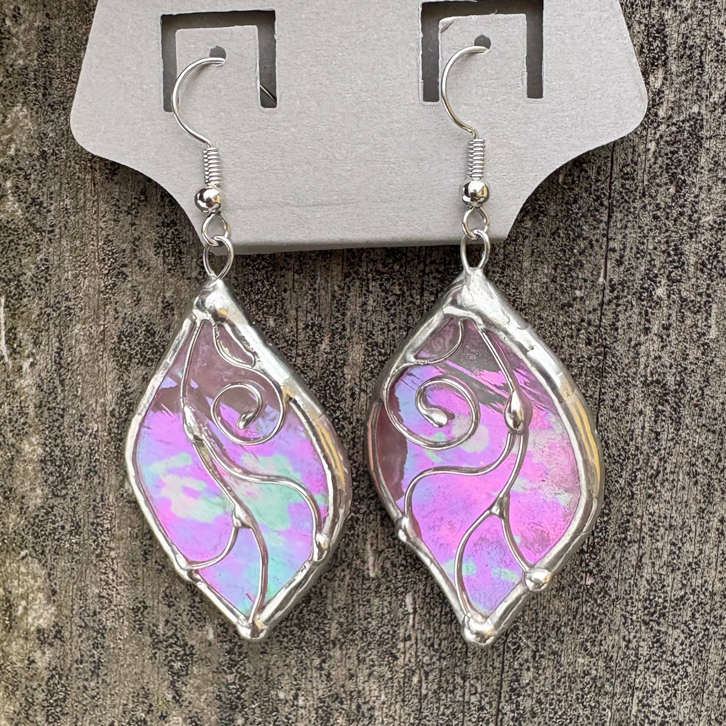 Pink Flower Petal Stained Glass Earrings