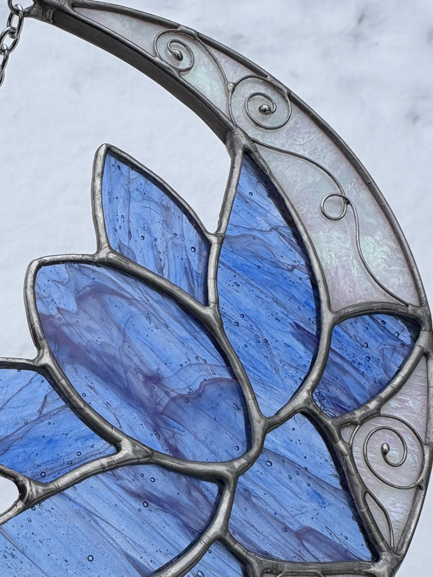 Crescent Moon Lotus Flower Stained Glass Suncatcher