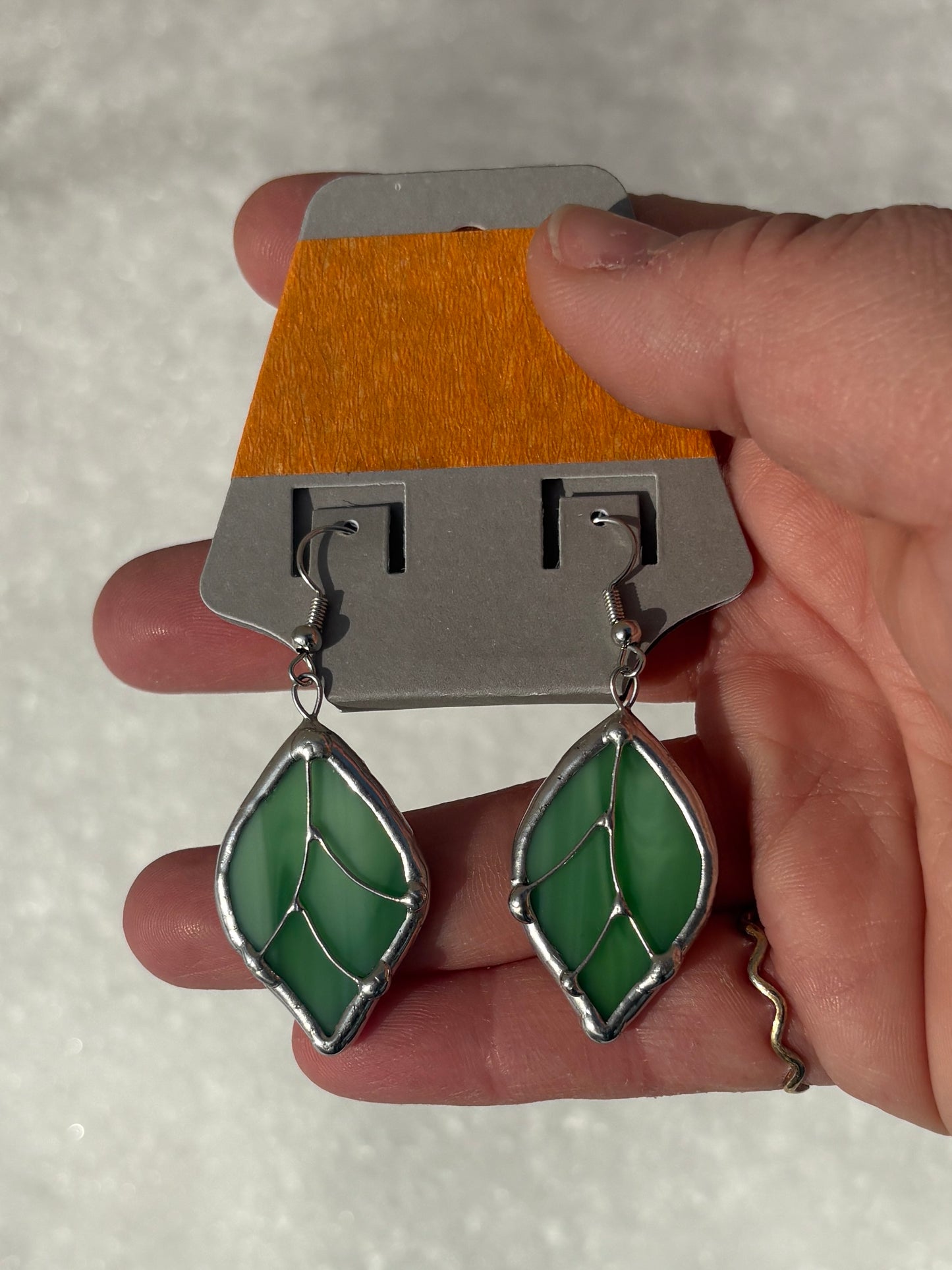 Mini Green Leaf Stained Glass Earrings