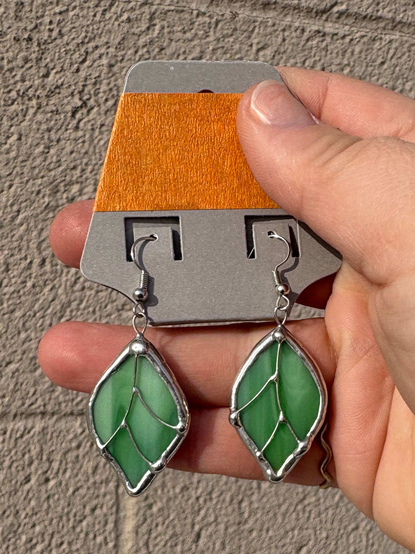 Mini Green Leaf Stained Glass Earrings