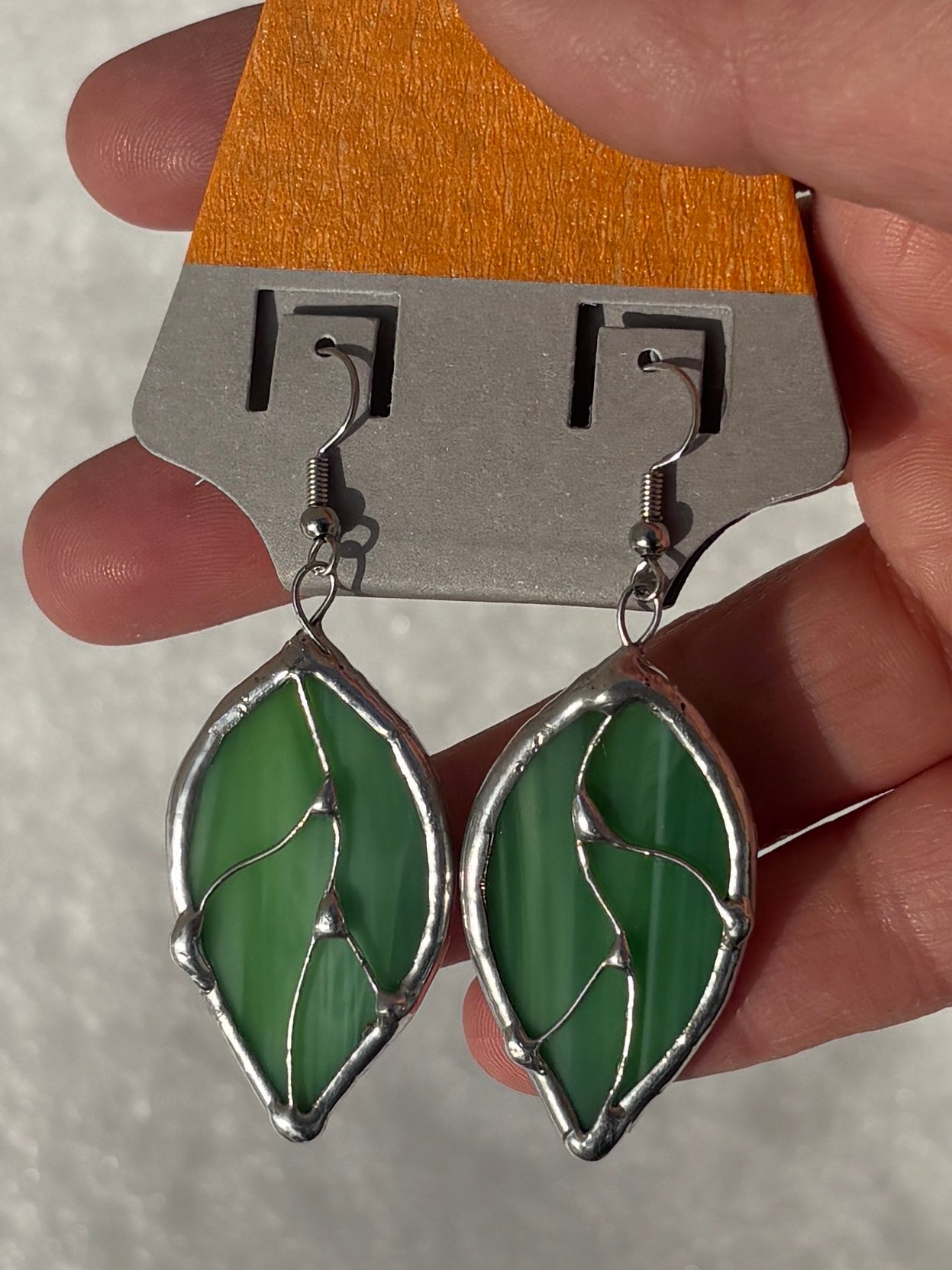 Green Leaf Stained Glass Earrings