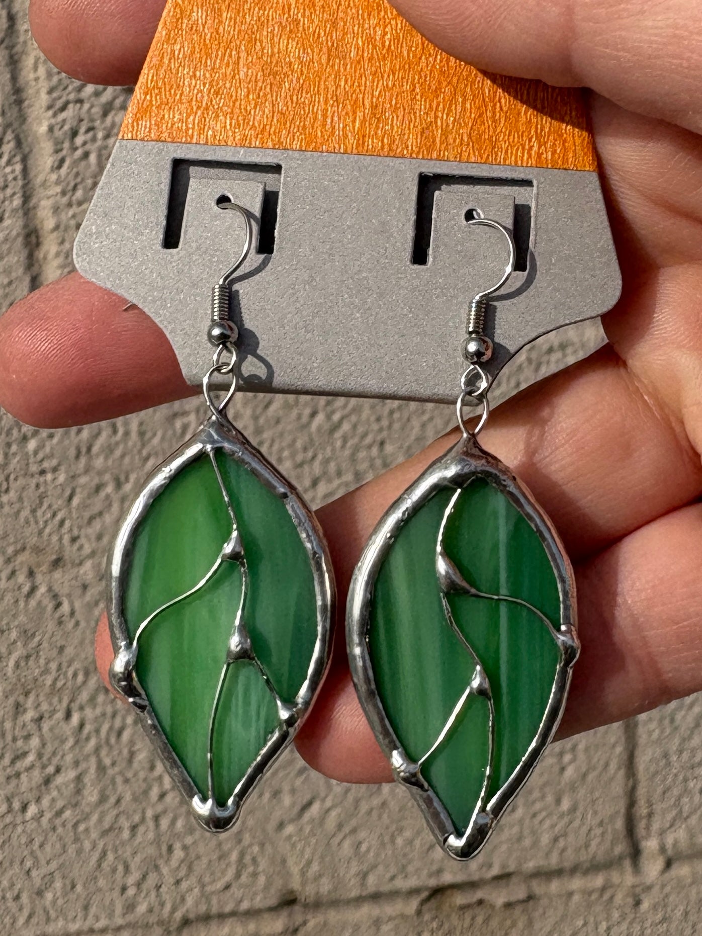 Green Leaf Stained Glass Earrings