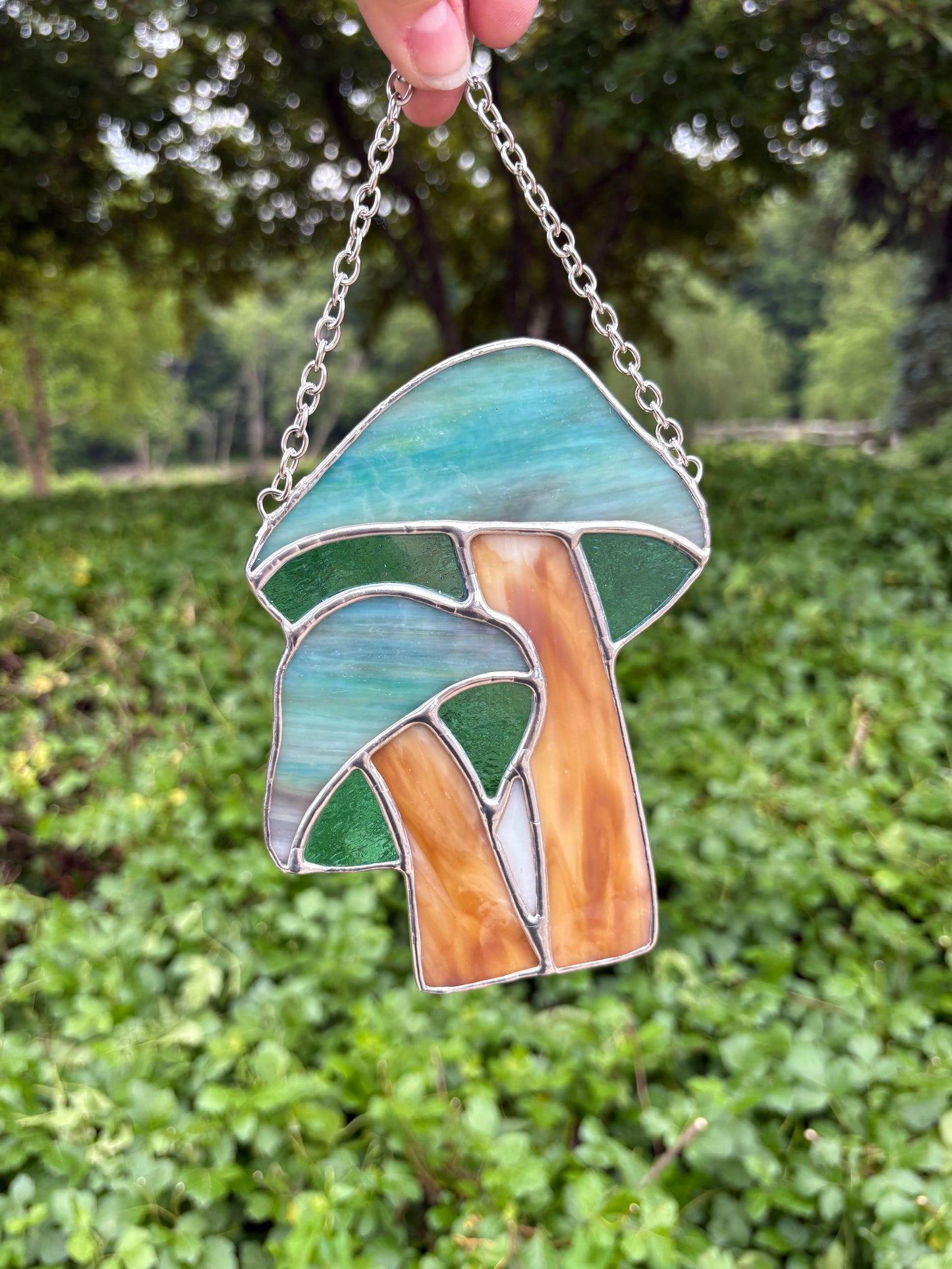 Blue Mushroom Pair Stained Glass