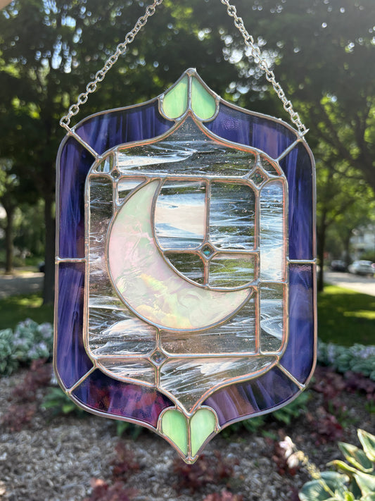 Framed Moon Scene Stained Glass