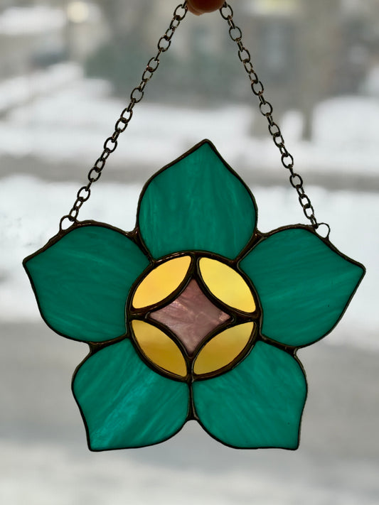 Teal Flower Stained Glass